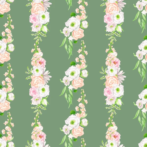 Çiçeksiz Suluboya Desen Çizimi Dikey Botanik Fayans Pastel Yeşil Arka — Stok fotoğraf