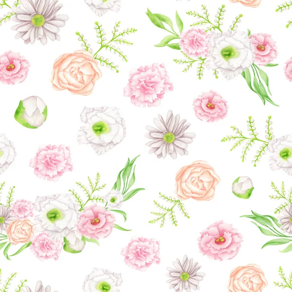 Watercolor Seamless Pattern Flowers Leaves Elegant Blush Peach Color Flower — Stock Photo, Image