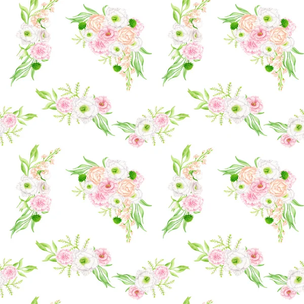 Watercolor Floral Seamless Pattern Hand Drawn Elegant Bouquets Isolated White — Stock Photo, Image