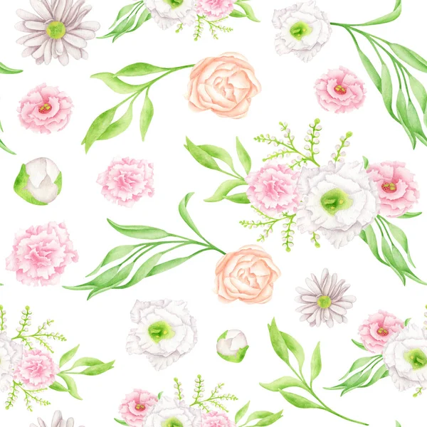 Watercolor Floral Seamless Pattern Elegant Blush Peach Color Flowers Leaves — Stock Photo, Image