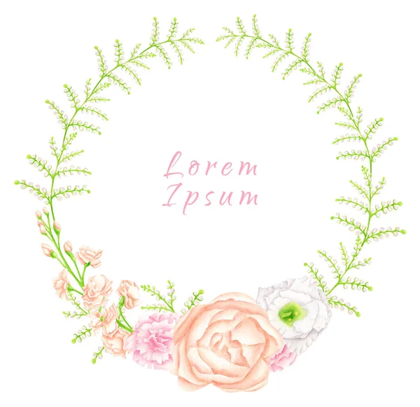 Aquarel Bloemenkrans Met Hand Getekend Rond Bloemframe Met Gypsophila Eustoma — Stockfoto