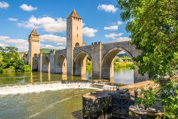 Cahors Fransa Daki Valentre Köprüsünün Üzerindeki Lot Nehri Manzarası — Stok fotoğraf