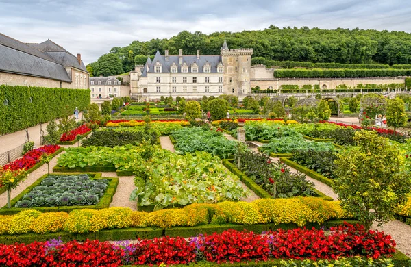Castelo Villandry com jardim colorido . — Fotografia de Stock