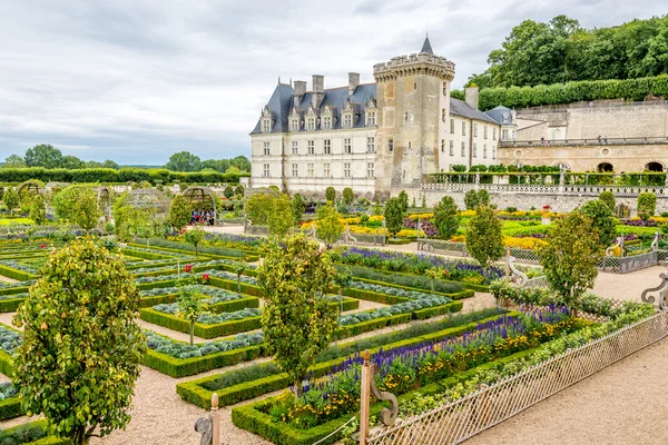 Kleurrijke tuin met kasteel van villandry. — Stockfoto