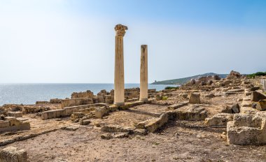 Corinthian columns and ruins of ancient Tharros in Sardinia clipart