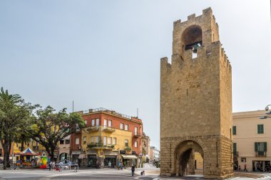 Belltower of Oristano at Mannu square in Sardinia clipart