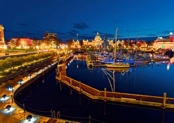 Binnenhaven Victoria Vancouver Island Canada Versierd Met Feestelijke Lichtjes Tijdens — Stockfoto