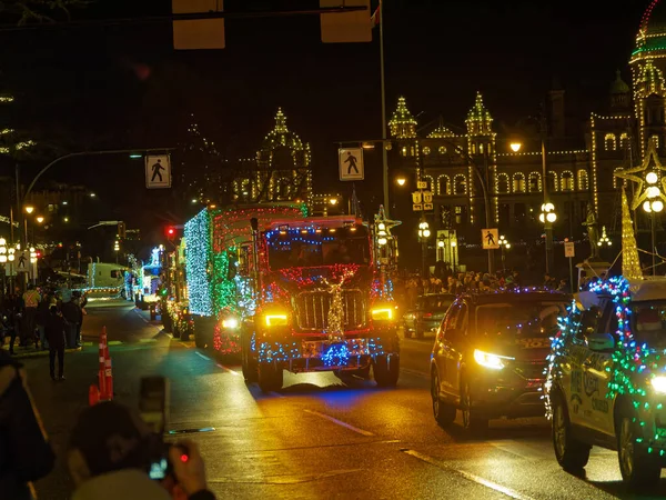 Victoria Canada December 2017 Lastbilsparad Årlig Firande Jul Anordnas Island — Stockfoto