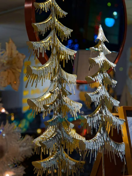 Décorations Noël Avec Des Lumières Festives Sur Sapin Noël — Photo
