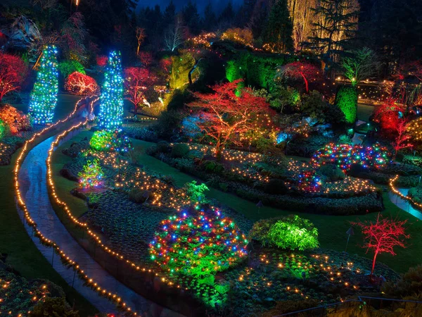 Dezembro 2019 Victoria Canadá Iluminação Festiva Natal Butchart Gardens — Fotografia de Stock