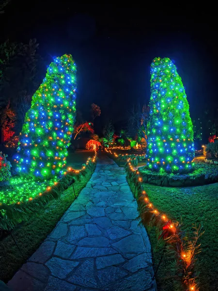 Victoria Canadá Dezembro 2019 Iluminação Festiva Natal Butchart Gardens — Fotografia de Stock