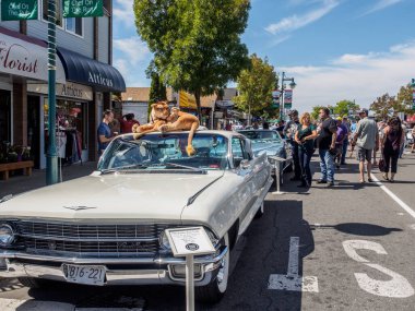 Sidney BC, Kanada - 23 Temmuz 2015. Sidney Extravaganza, Sidney BC 'de büyük bir antika araba koleksiyonu etkinliği. Sokakları dolduran arabalar