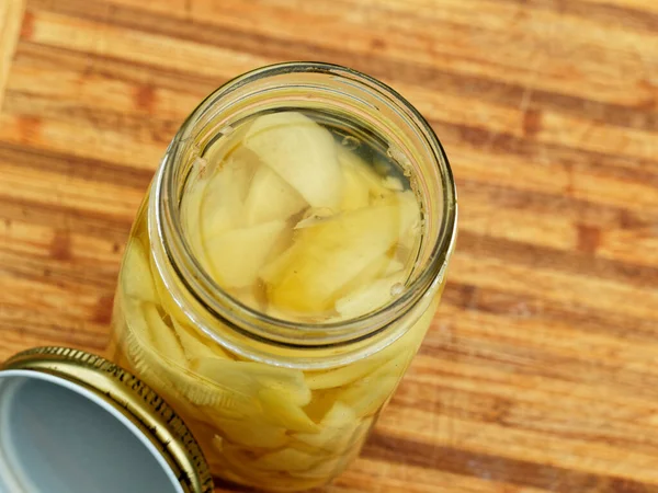 Sliced Ginger Pickling Glass Jar Close — Stock Photo, Image