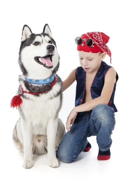 Boy in bandana on white background in studio — Stock Photo, Image