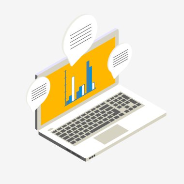 Online Eğitim dizüstü Grup sohbet izometrik çizimde