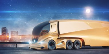 Markasız bir konsept kamyonun 3 boyutlu görüntüsü. Elektrikli otonom kamyon