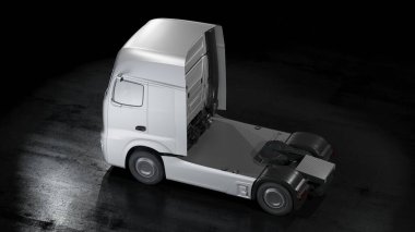 Markasız bir konsept kamyonun 3 boyutlu görüntüsü. Elektrikli otonom kamyon