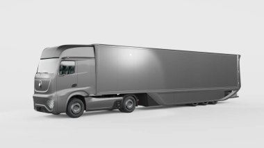 Markasız bir konsept kamyonun 3 boyutlu görüntüsü. Elektrikli otonom kamyon