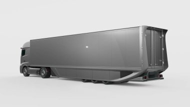 Markasız bir konsept kamyonun 3 boyutlu görüntüsü. Elektrikli otonom kamyon