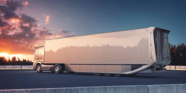 Markasız bir konsept kamyonun 3 boyutlu görüntüsü. Elektrikli otonom kamyon