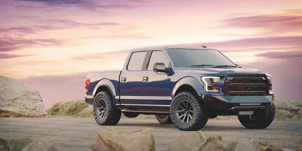 Rendering Brand Less Generic Pickup Truck — Stock Photo, Image