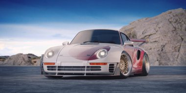 Markasız, jenerik konsept bir arabanın 3 boyutlu çizimi