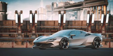 Markasız, jenerik konsept bir arabanın 3 boyutlu çizimi