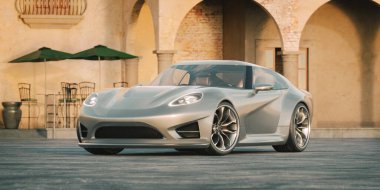 Markasız, jenerik konsept bir arabanın 3 boyutlu çizimi