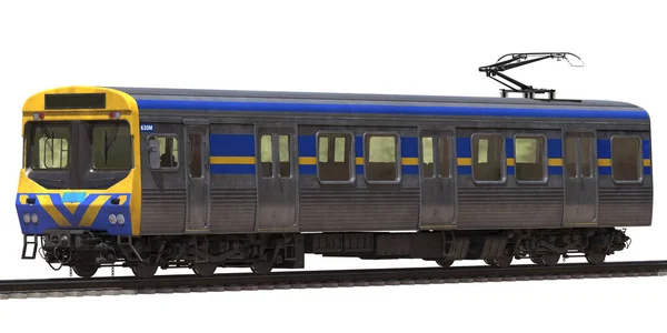 火车在白色背景下隔离的铁路上 — 图库照片