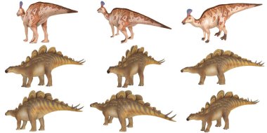 Profil görünümünde tarih öncesi dinozorların tasviri