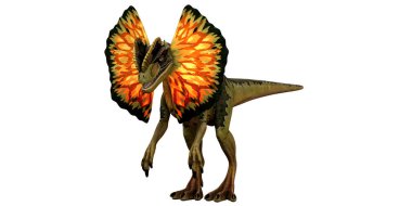 Vibrant Dilophosaurus dinosaur with striking frill display
