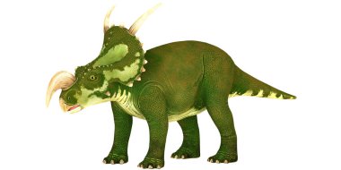 Detailed illustration of a green Triceratops dinosaur
