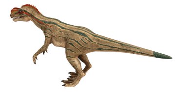 Tarih öncesi bir dinozorun hareket halindeki gerçekçi tasviri.