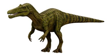 Beyaz arka planda desenli pulları olan yeşil dinozor.