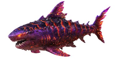 Parlayan volkanik dış görünüşlü vahşi lav köpekbalığı..