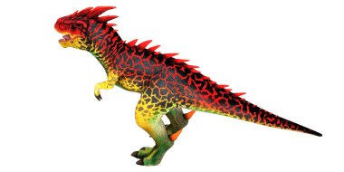 Beyaz arka planda canlı, çok renkli dinozor.