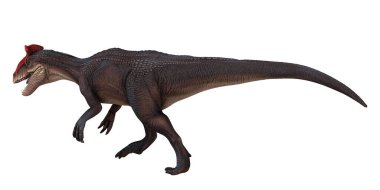 Kırmızı ibikli Majungasaurus dinozoru.