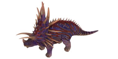 Beyaz arkaplanda renkli sivri uçlu dinozor.