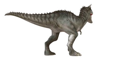 Ayrıntılı olarak bir Carnotaurus dinozorunun yan görüntüsü.