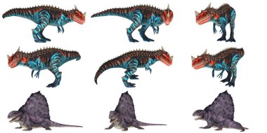 Renkli dinozor ve sürüngen çizimleri.