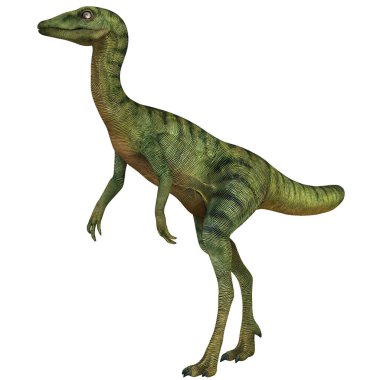 Beyaz zemin üzerine yeşil dinozor çizimi.