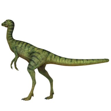 Yeşil, iki ayaklı bir dinozor tasviri.