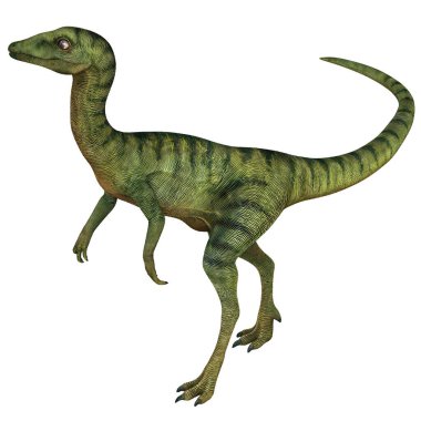 Beyaz zemin üzerine yeşil dinozor çizimi.