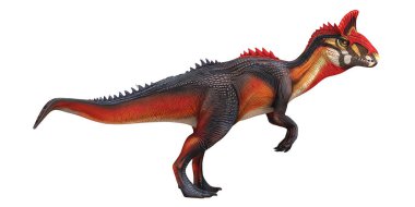 Canlı detaylara sahip renkli dinozor modeli.