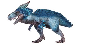 Keskin dişli vahşi mavi dinozor çizimi.