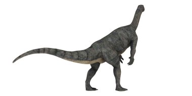 Beyaz arka planda canlı gibi duran görkemli dinozor..