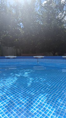 Arka bahçedeki havuz vahasında güneşli bir gün.