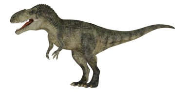 Beyaz arka planda gerçekçi bir dinozor canlandırması