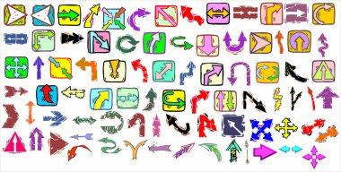 Çeşitli ok simgelerinin renkli koleksiyonu