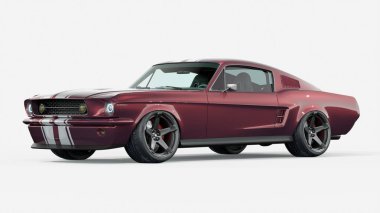 Yarış çizgileri olan klasik bordo kaslı araba.